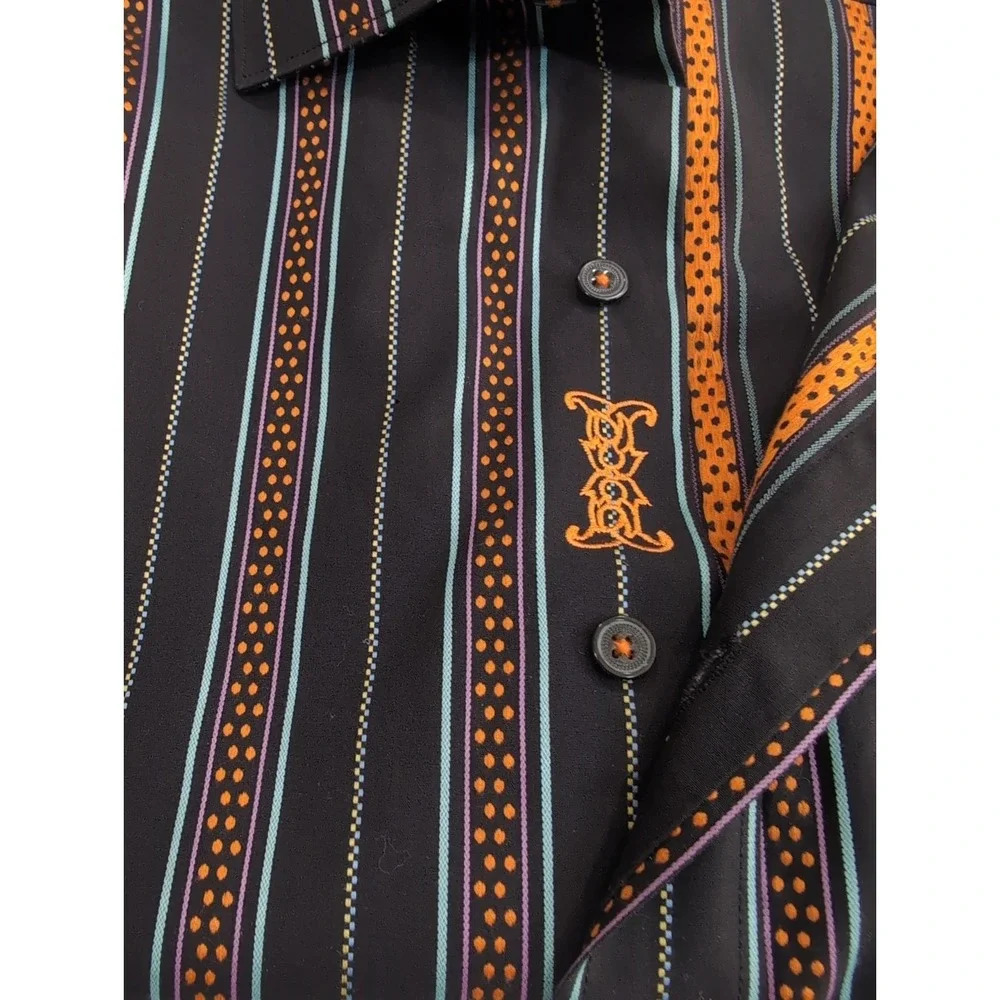 Robert Graham Flip Cuff Shirt Mens XL Classic Fit Black Orange Teal Paisley